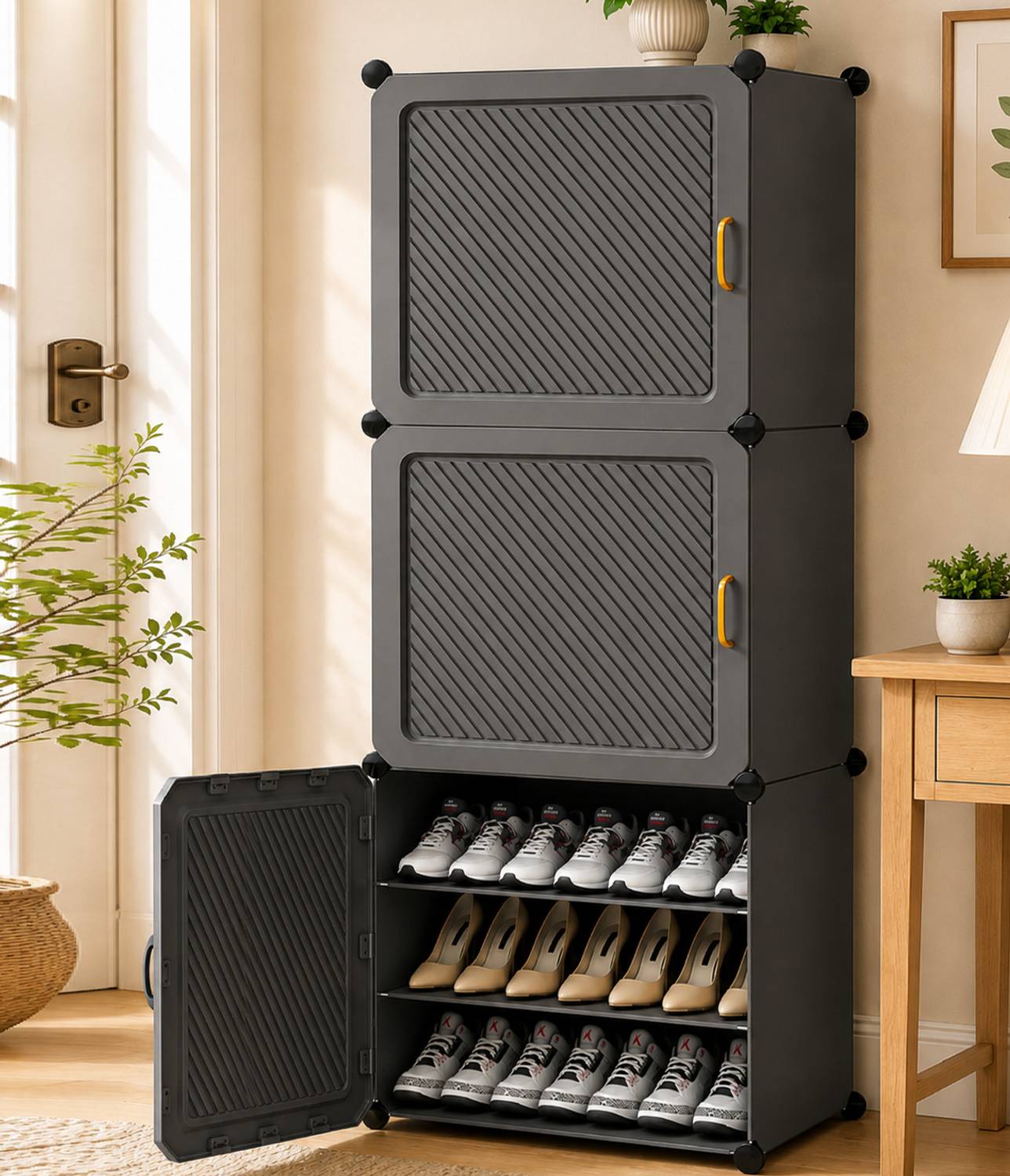 Sasimo 9-Shelf-3-Door Plastic Cubort Shoe Rack Plastic Collapsible Shoe Stand