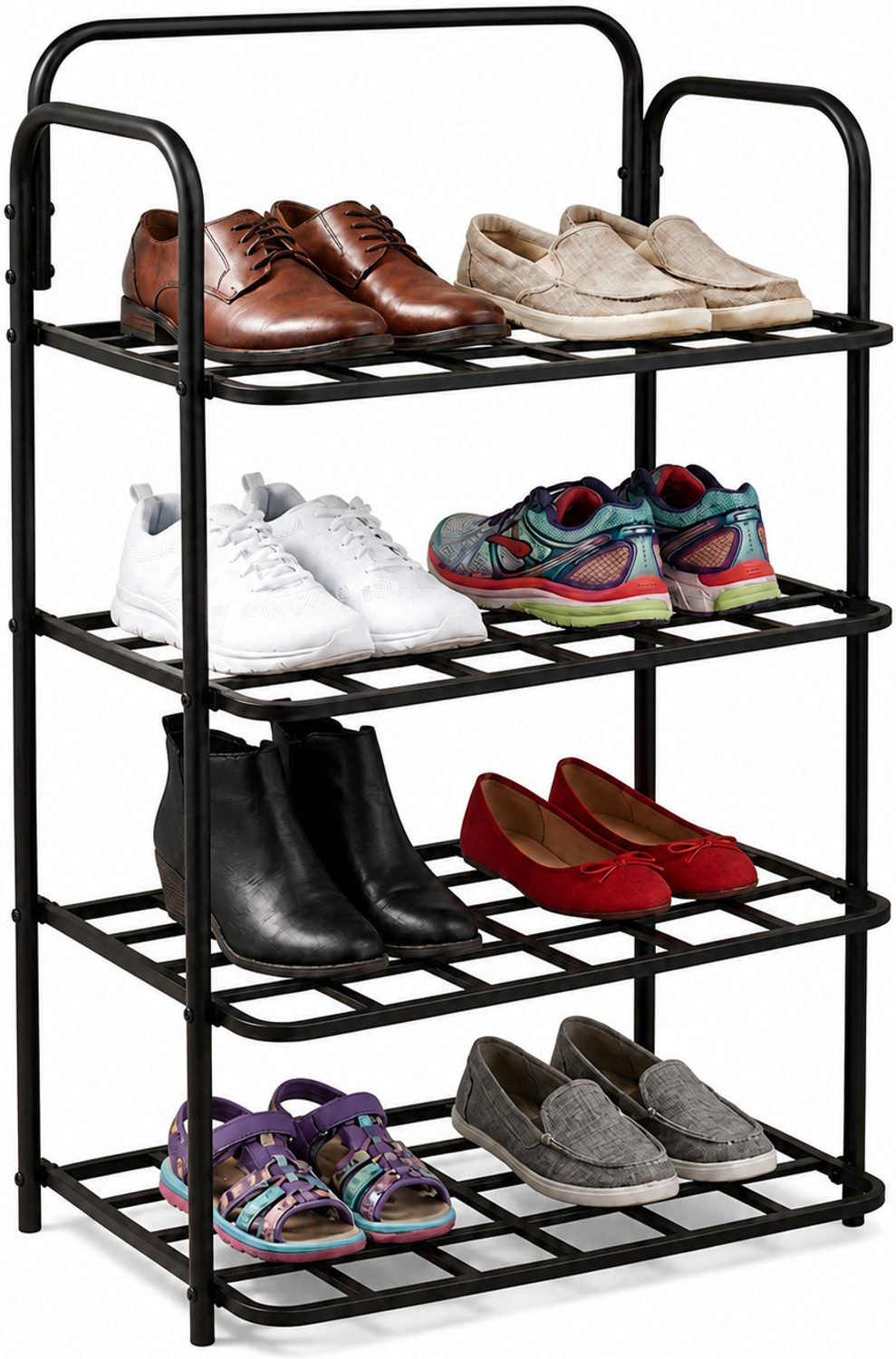 Image of VRTREND MetalMax 4 Tier Metal Shoe Rack (black, 4 Shelves, DIY(Do-It-Yourself))