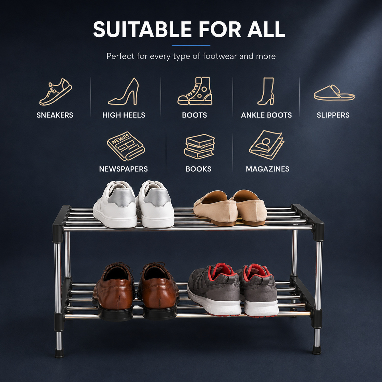 Image of Glostella 2 Layer Stainless Steel Shoes Rack for Home /Shoe Stand / Metal Shoe Stand