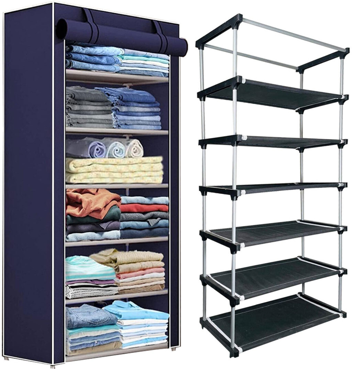 Image of TURBOMAX Multipurpose shoe rack /Wardrobe Heavy Material PVC Plastic Pipes with cover Plastic Shoe Stand