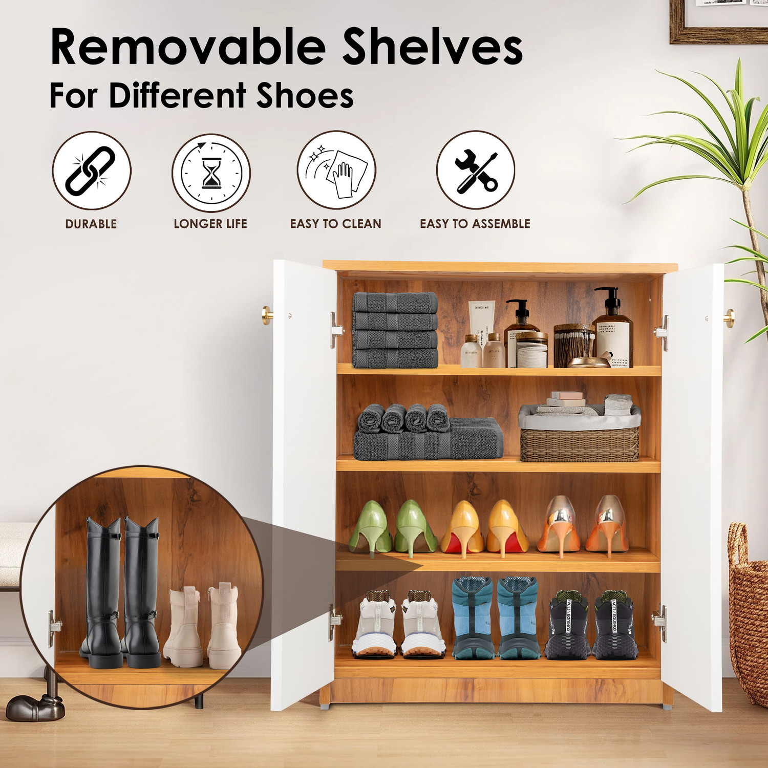 Image of Urbanovia Wooden Shoe Rack for Home Use | Adjustable Shelves | Compact Organizer Engineered Wood Shoe Rack