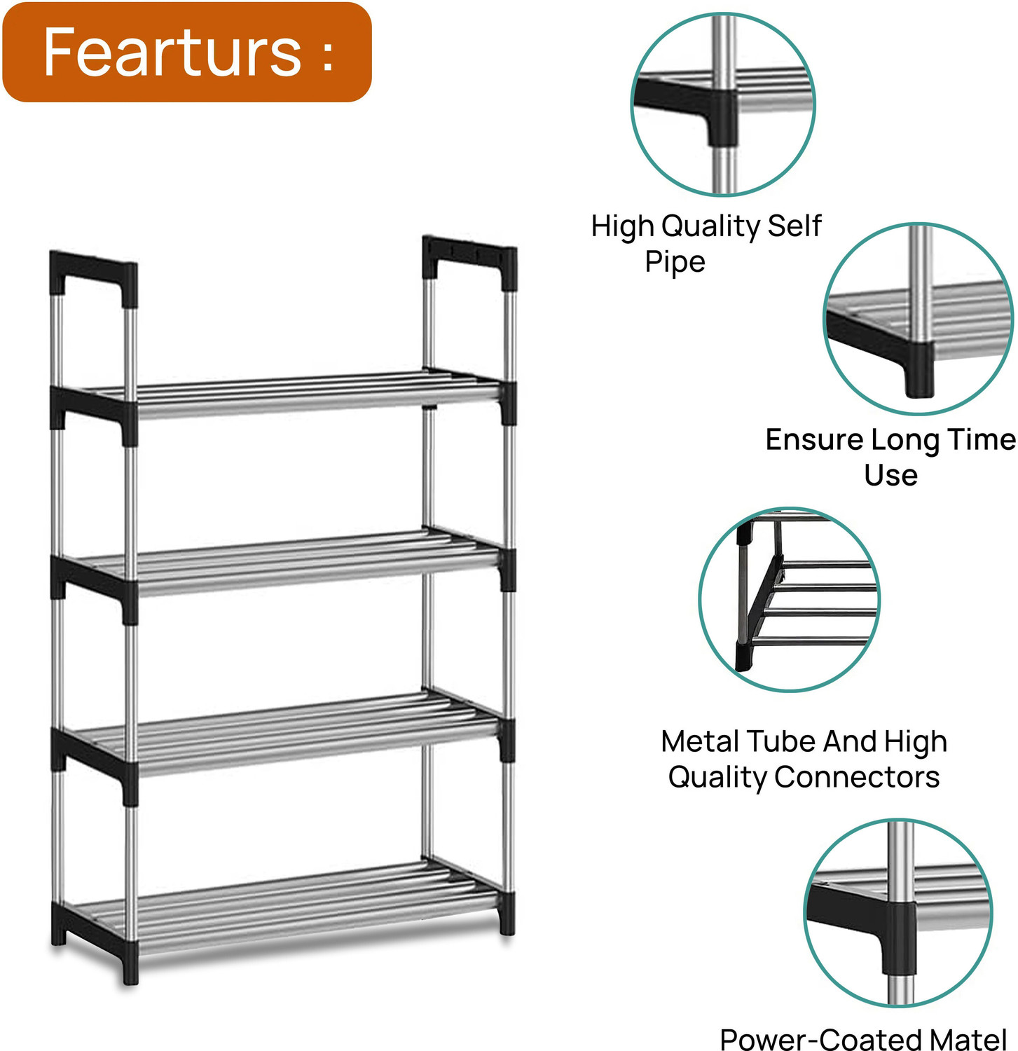 Image of Styleys 4 Tier Foldable Shoe Rack - Space Saver, Universal for Entry, Bedroom & Balcony Metal Collapsible Shoe Stand