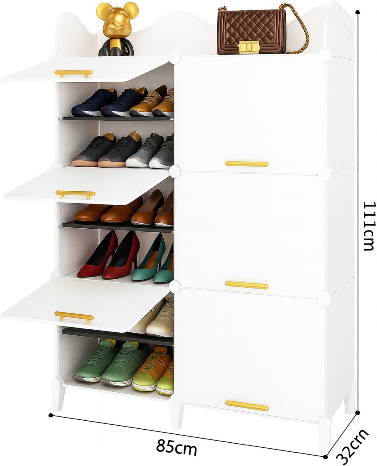 Image of MEVIGO 12-Shelf-6-Door Plastic Cubort Shoe Rack Metal Shoe Stand
