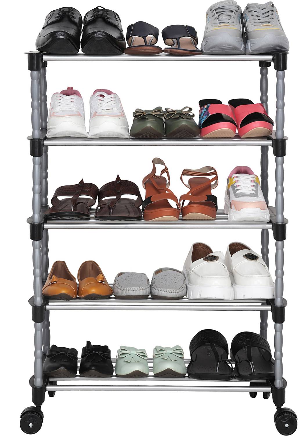 FLIPZON Premium 5 Shelve Smart Shoe Rack/Multipurpose Storage Rack with Wheels Metal Shoe Stand