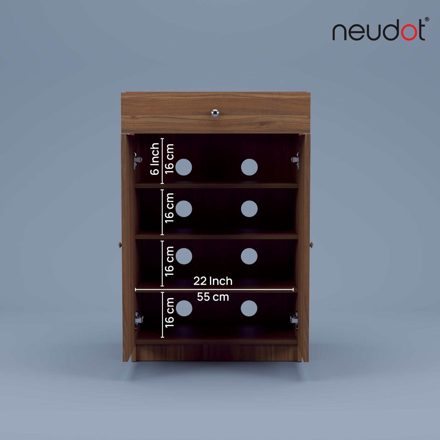 Image of NEUDOT Eddie 4 Shelf Shoe rack with | Drawer | 2 Door Engineered Wood Shoe Rack