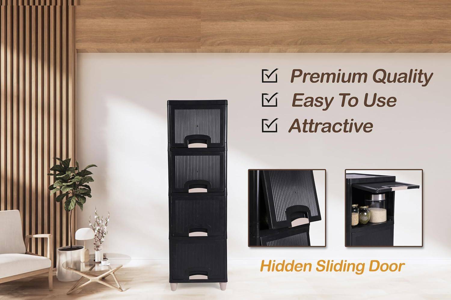 Zeekty 4 Layer Black Plastic Chest of Drawers - Image 4