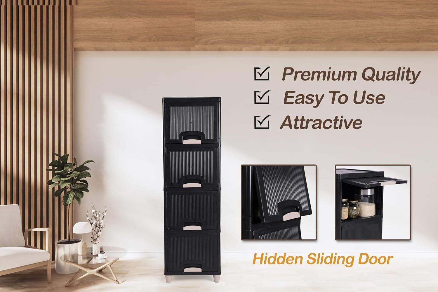 Image of AK10ZONE 4 Compartments Plastic 4 Compartments Plastic Storage Drawer Box for Living Room and Bedroom