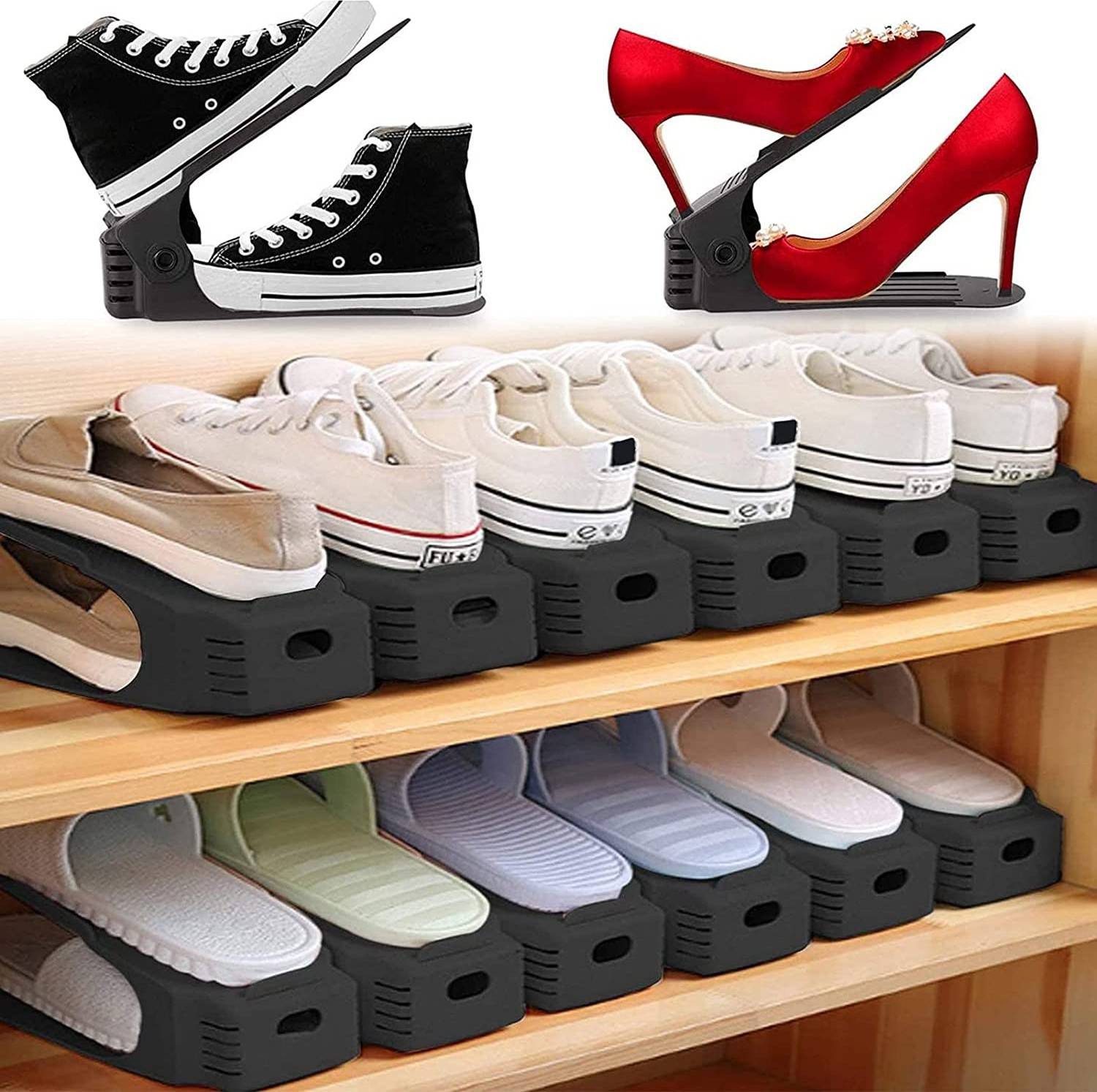 Amulakh Shoe Slots Space Saver, Shoe Slots Organizer, Shoe Stacker Plastic Shoe Stand