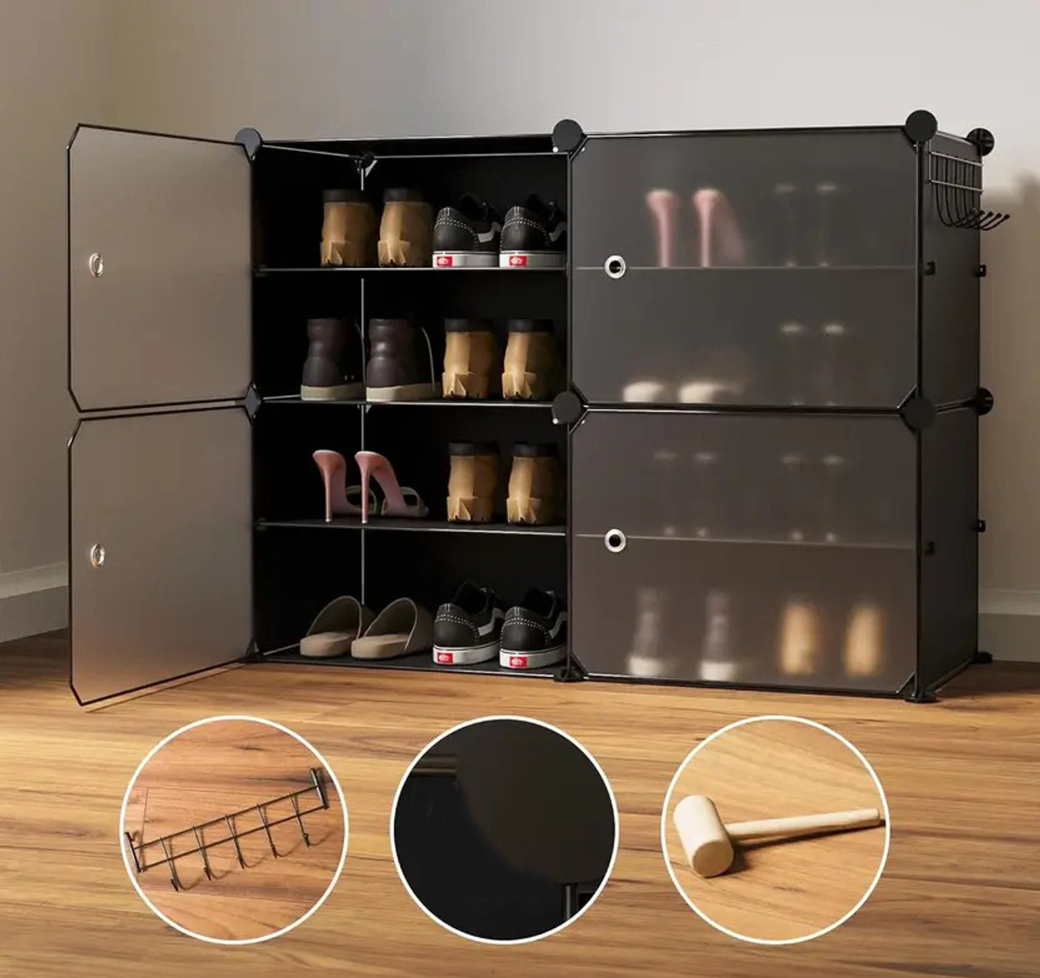 Image of BAZKU 8-Shelf-4-Door Plastic Cubort Shoe Rack Plastic Collapsible Shoe Stand