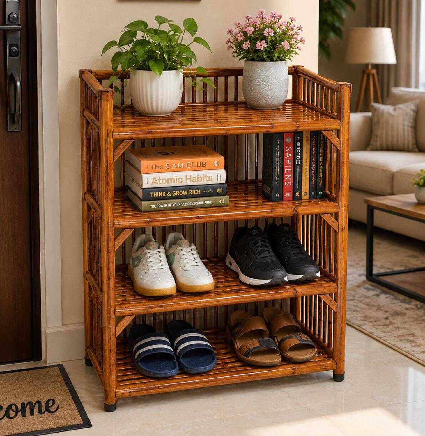 ALVRIQ 4 Tier Bamboo Shoe Rack Brown - Image 1