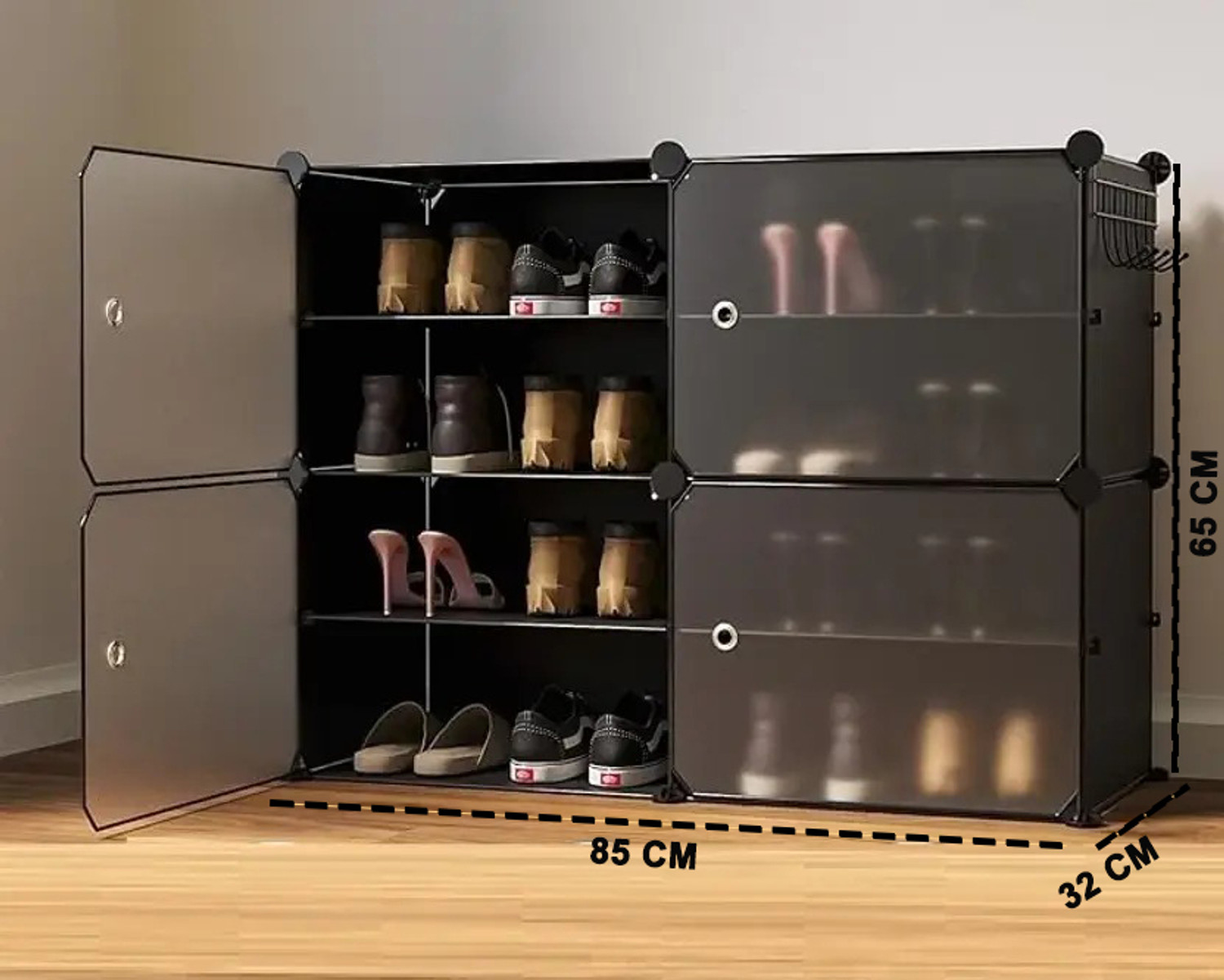 Image of BAZKU 8-Shelf-4-Door Plastic Cubort Shoe Rack Plastic Collapsible Shoe Stand