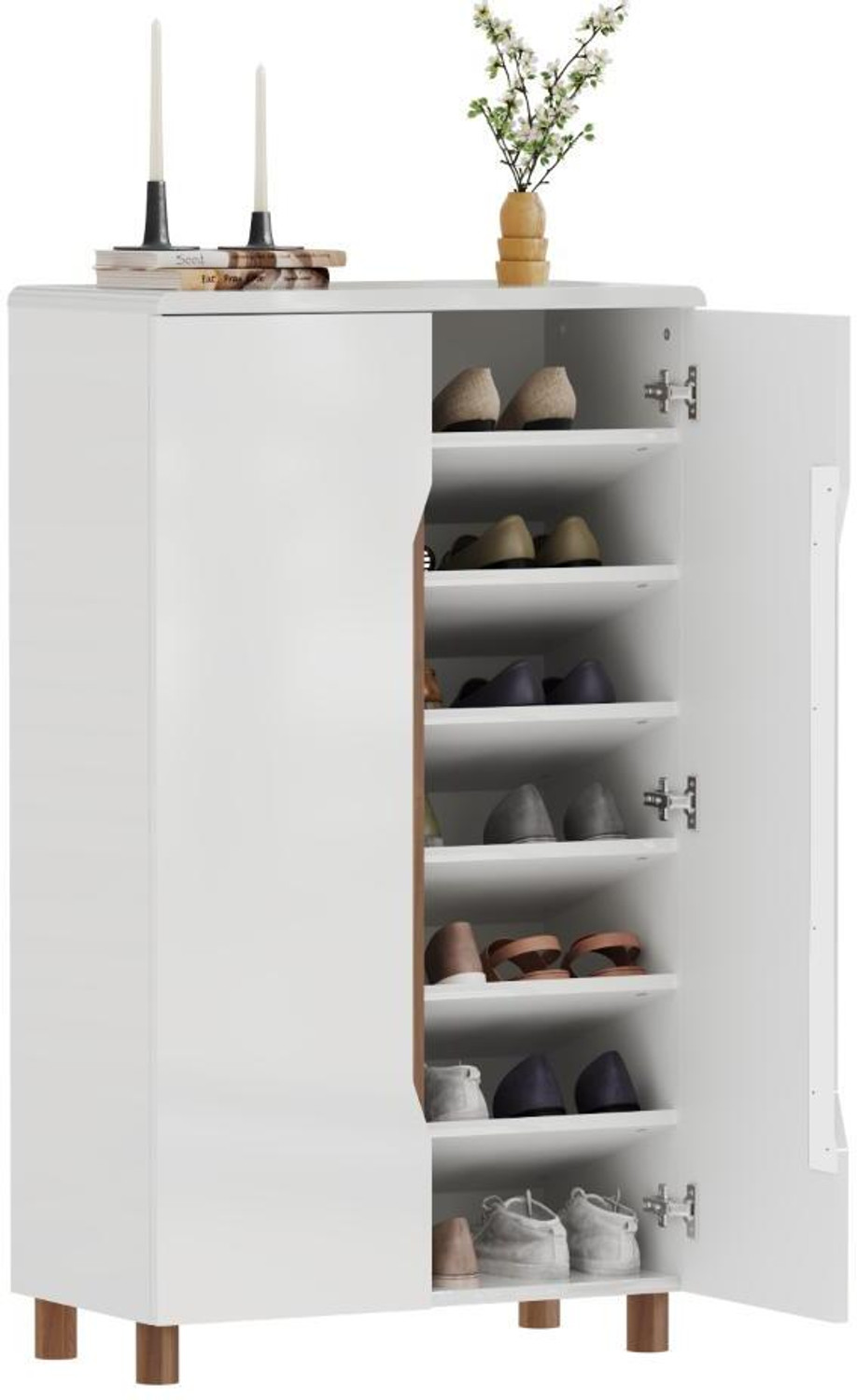 Image of Wakefit Engineered Wood Shoe Rack (Glossy White Columbian Walnut, 7 Shelves, Knock Down)