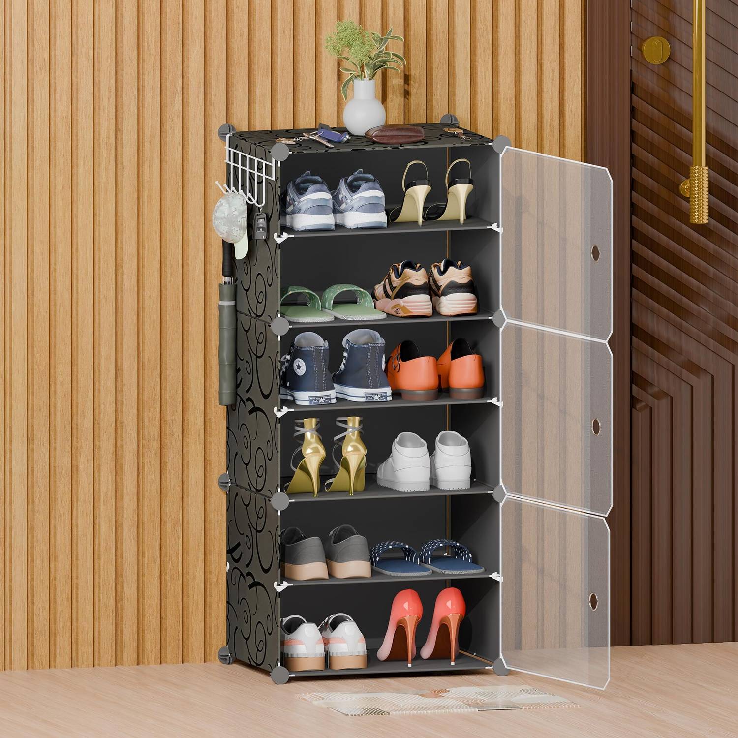 Aloxe ALX-shoe-rack-6layer-black Plastic Shoe Rack