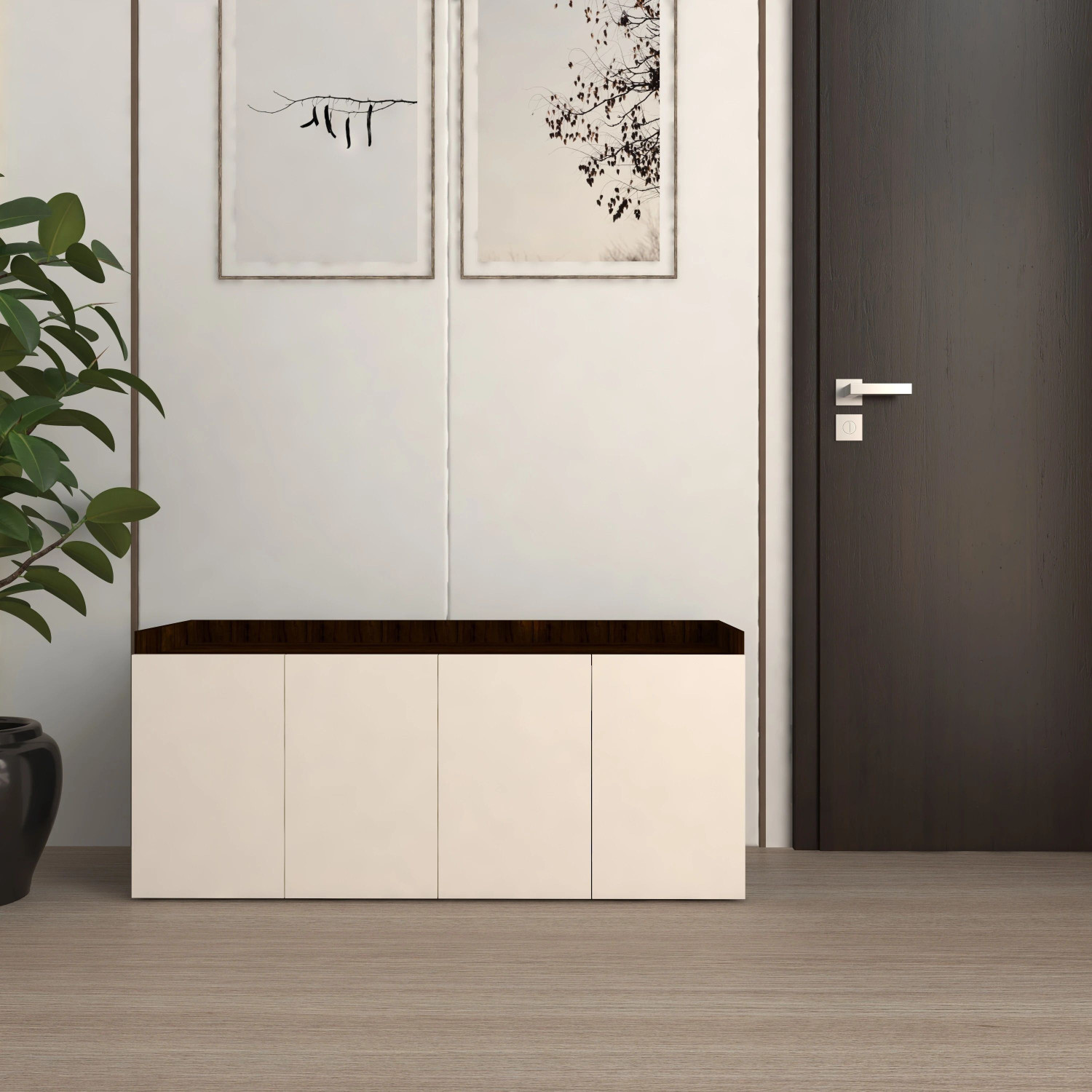 Image of spacesbyU Shoe Rack with Seating Provision & Storage Shelves | Engineered Wood Shoe Rack