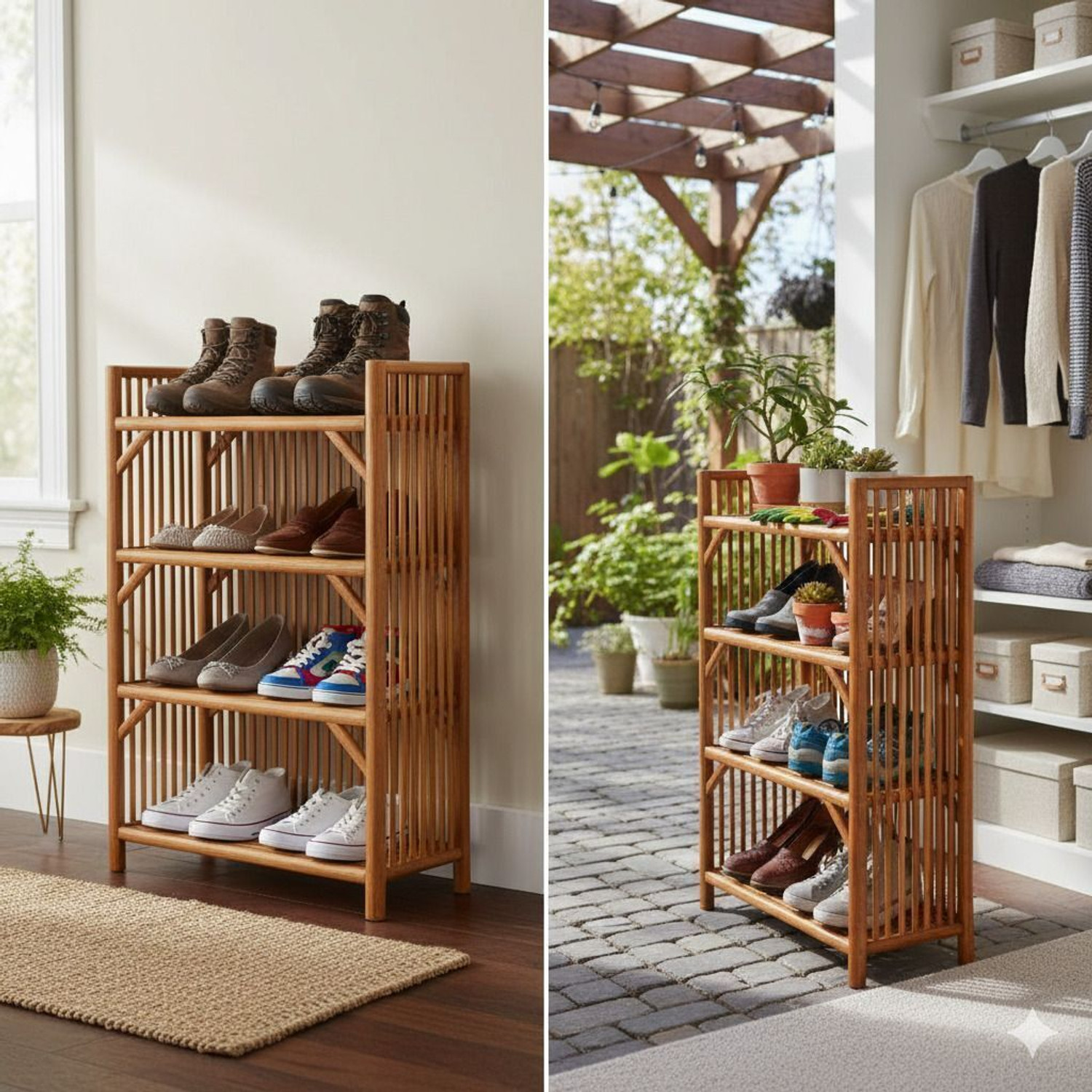 Image of ABC ECO FRIENDLY ZEN BAMBOO RUSTIC DESIGN ENTRYWAY SHOE ORGANIZER Bamboo Shoe Stand