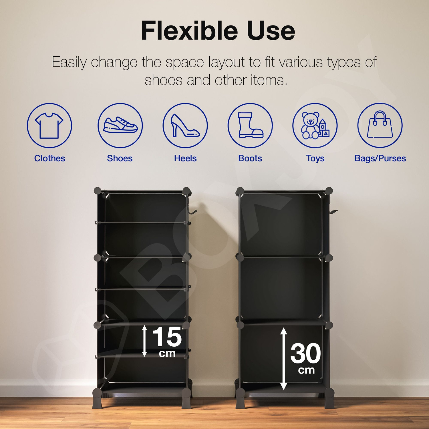 Image of BOXJOY 6 Shelf 3 Doors Shoes Rack for Home, 5 Hook Metal Holder, Magnet, Wooden Hammer Plastic Shoe Stand