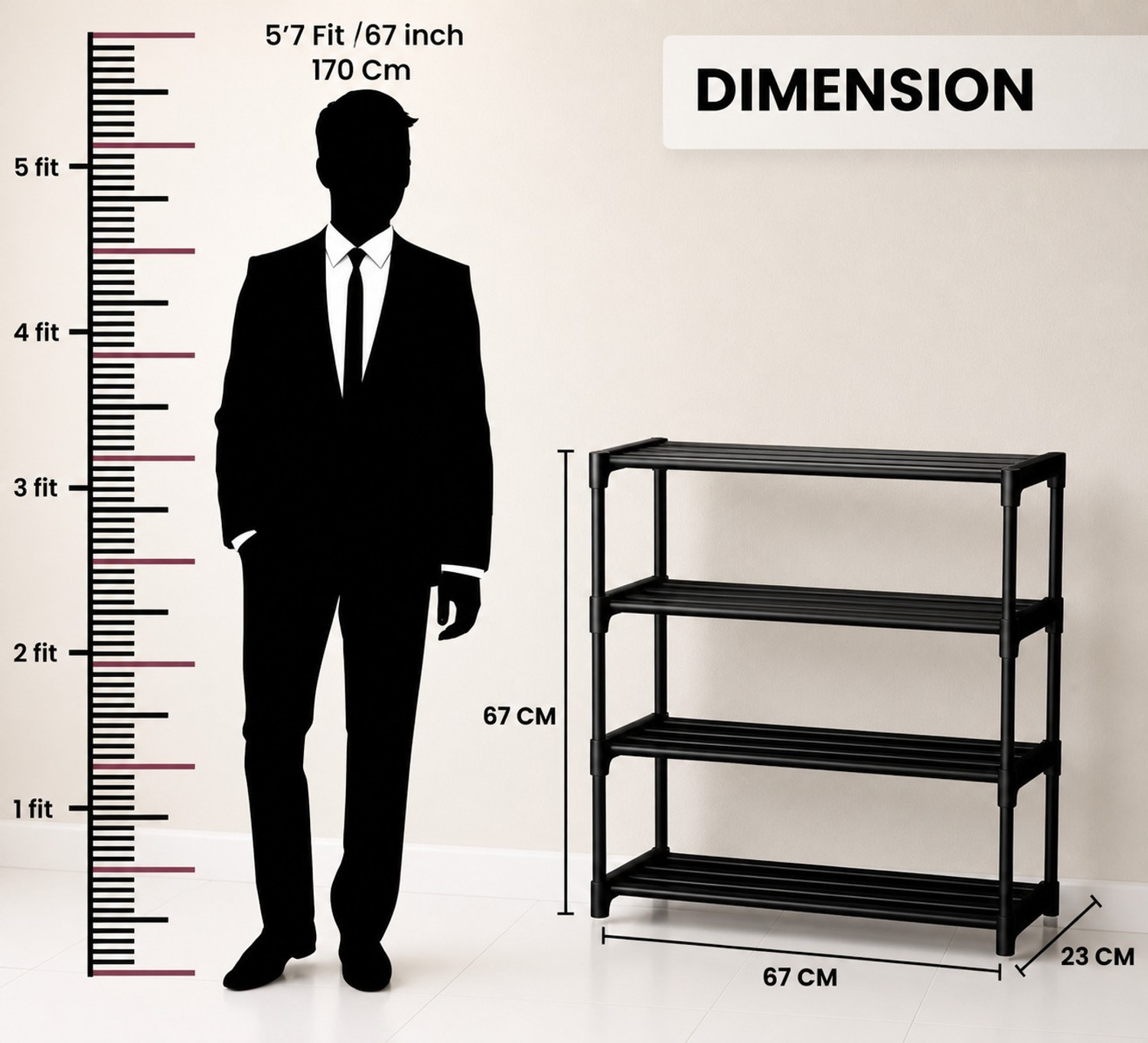 Image of SRMAJI STORE 4 Shelf Plastic Shoe Stand for Shoes and Slippers Plastic Collapsible Shoe Stand