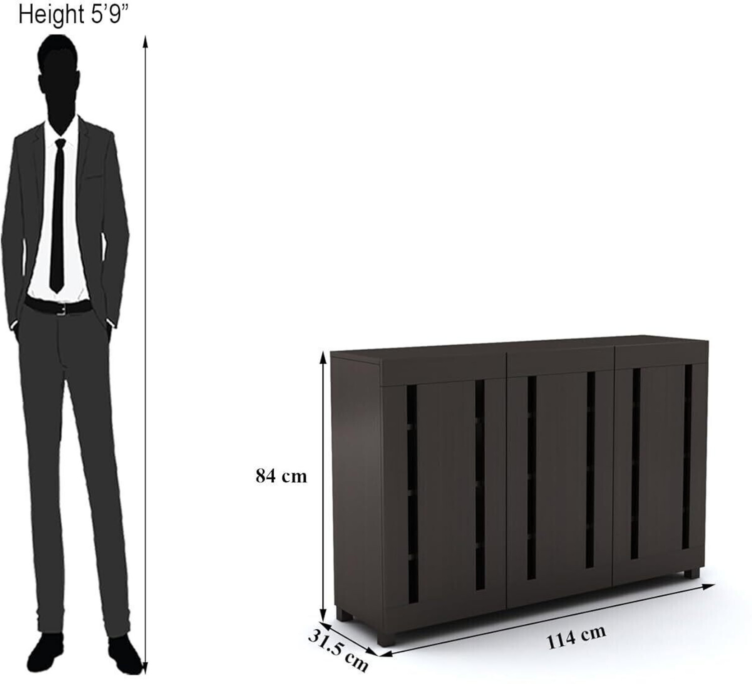 Image of Furniva Minimal Three Door Shoe Rack Cabinet Engineered Wood Shoe Rack