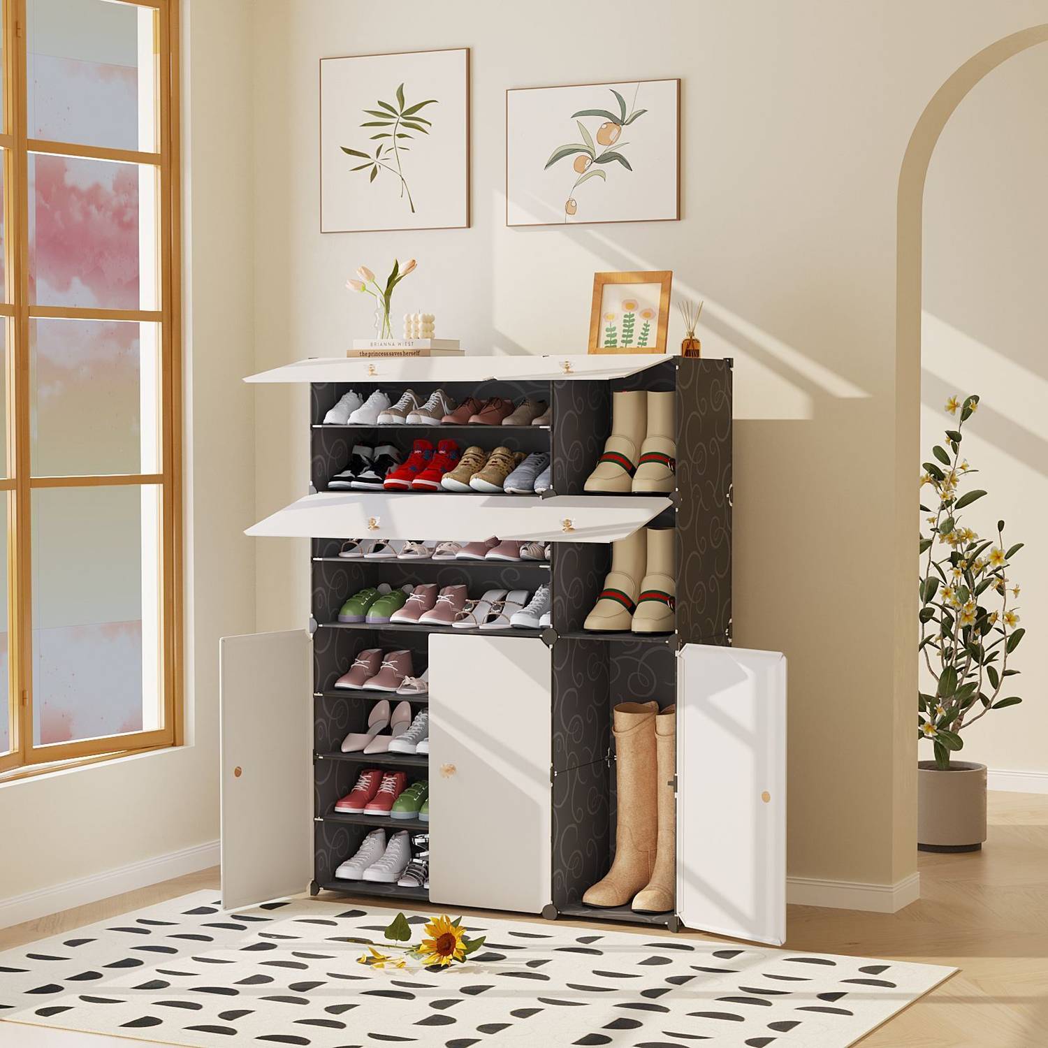 Sasimo 11-Shelf-7-Door Plastic Cubort Shoe Rack Plastic