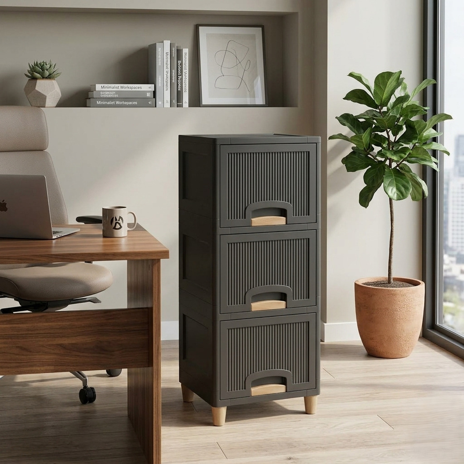 Image of GROTHEORY Space Efficient Multi-Layer Storage Cabinet for Home Plastic Close Book Shelf