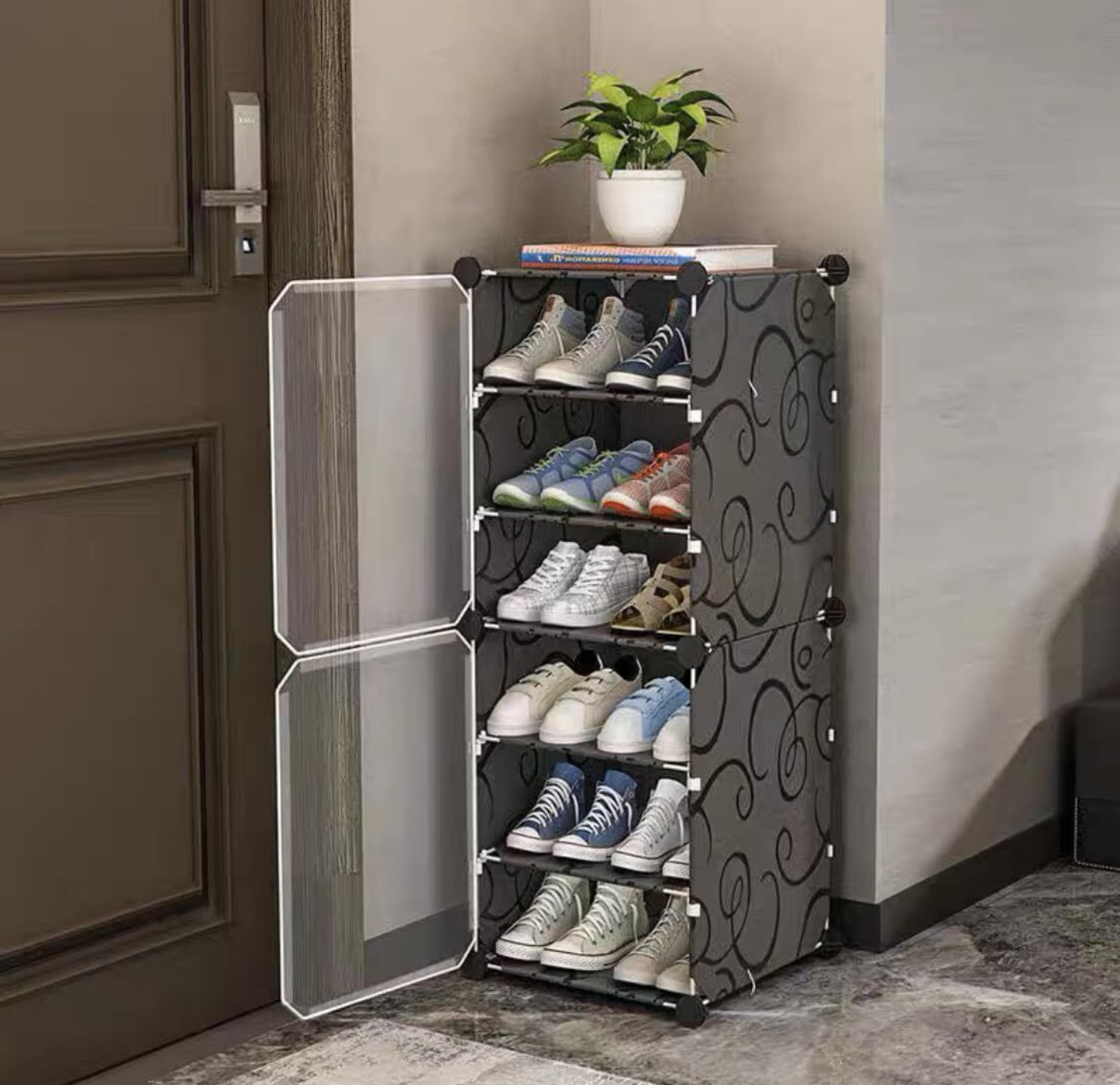 Image of Flipkart Perfect Homes Studio Shoe Rack Organizer 12 Pair Tower 6 Shelve 2 Door Portable Shoe Rack Plastic Shoe Rack