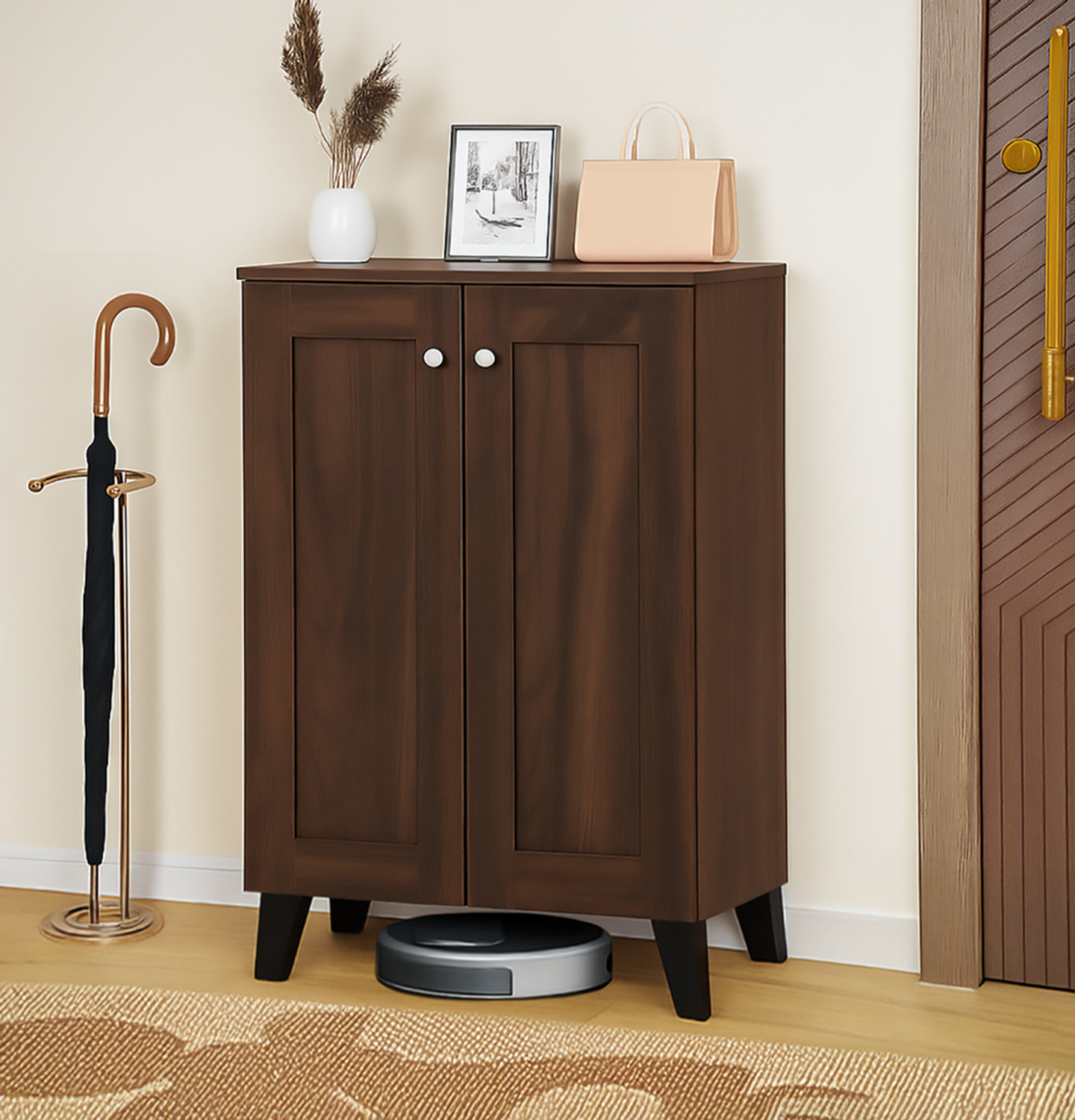 Image of Sasimo 2-Door 4-Shelf Engineered Wood Shoe Rack, Shoe Storage Cabinet with Doors Closet Engineered Wood Shoe Rack
