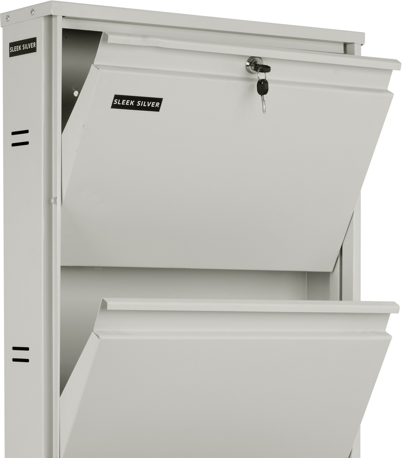 Image of Sleek Silver Space Saving Shoe Organiser Cabinet with 10-12 Pairs Capacity Metal Shoe Rack