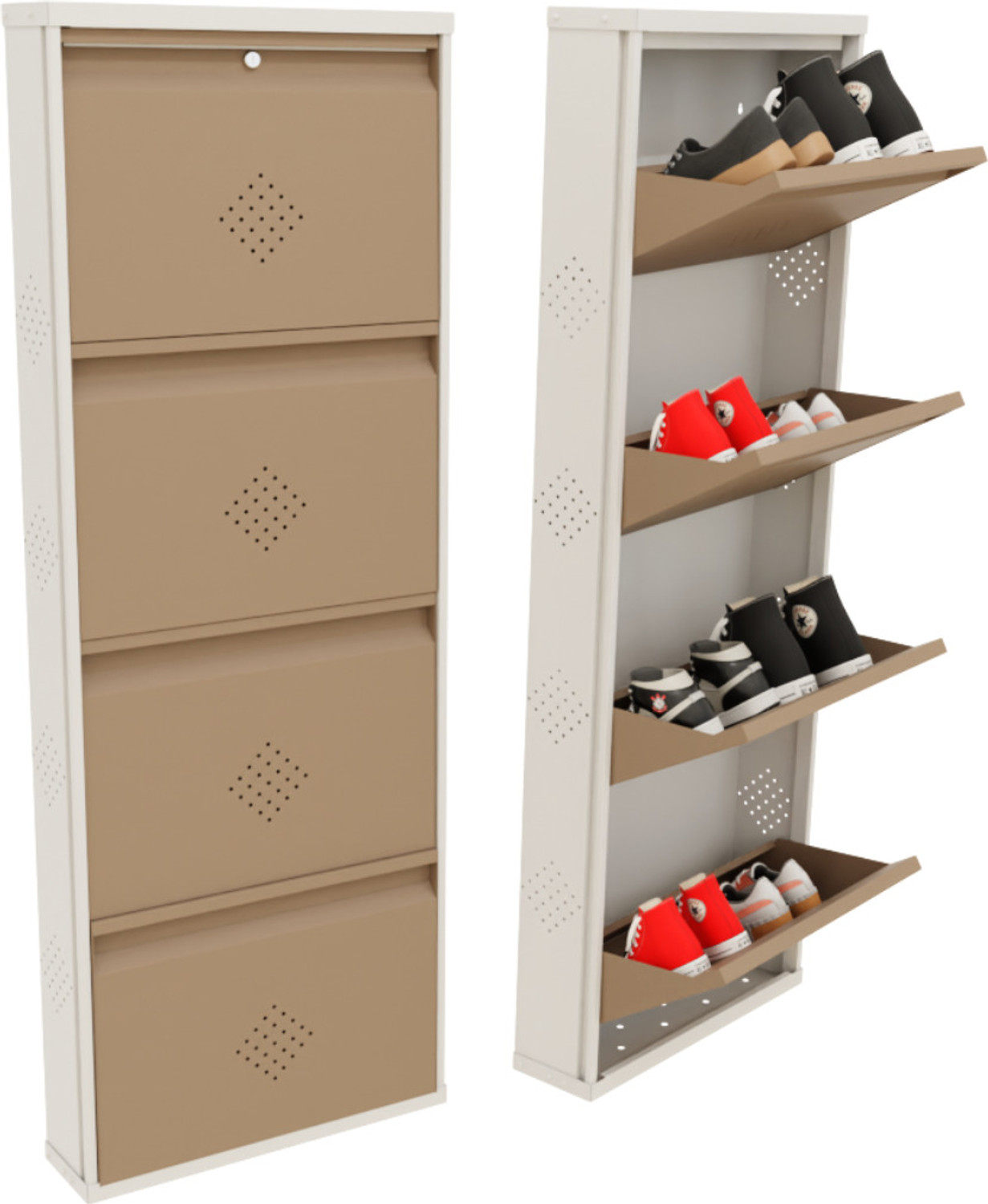 Image of KRUGER 4 Door Biscuit 21x58x5.5 inch 8 to 12 Shoe Capacity Wall Mounted Metal Shoe Rack