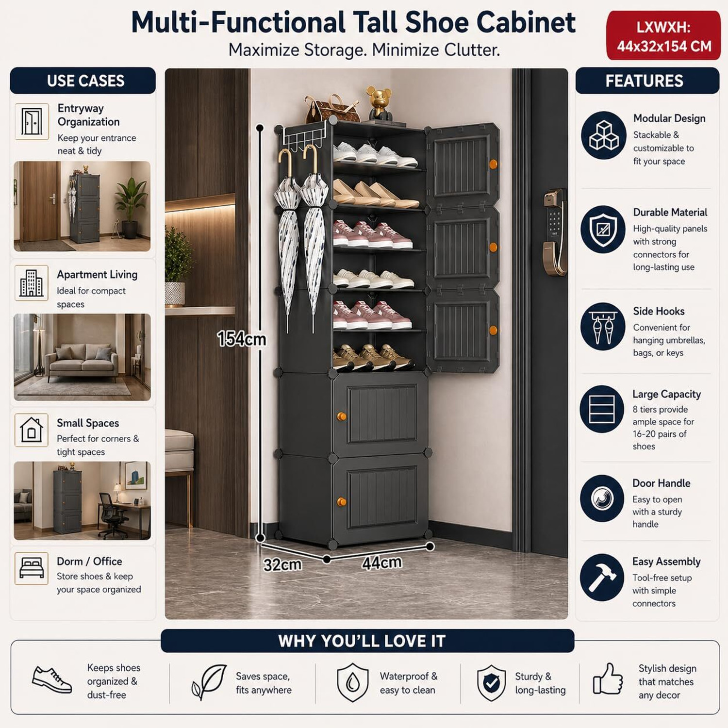 Image of ZIVETY 10-Shelf-5-Door Shoe Rack With Door, Shoe Rack Plastic, Shoe Rack For Home Metal, Plastic Shoe Rack