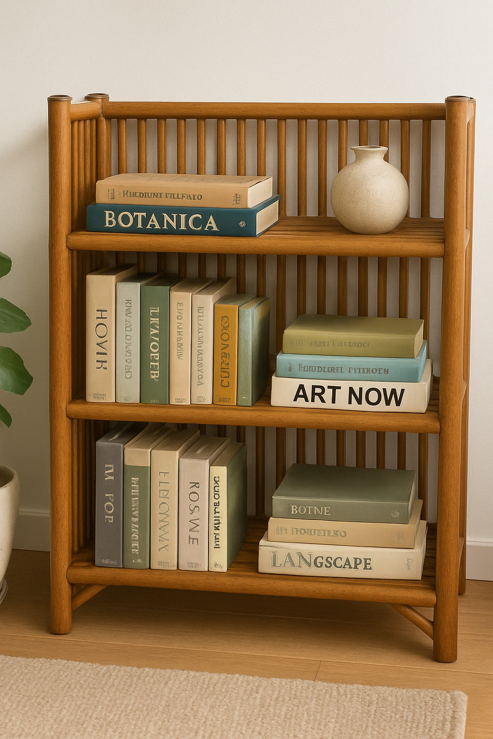 Image of AFCane Craft 3-Tier Wooden Bookshelf | Premium Bamboo Storage Rack for Books,Home Essentials Cane Open Book Shelf