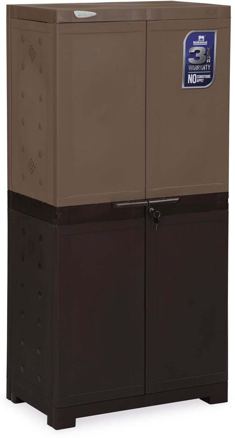 Image of Nilkamal Freedom (FMSC18D) Shoe Cabinet with Dustproof Door|Chappal Stand For Home| Plastic Shoe Rack (Rattan Dark Beige & Weather Brown, 6 Shelves, DIY(Do-It-Yourself))