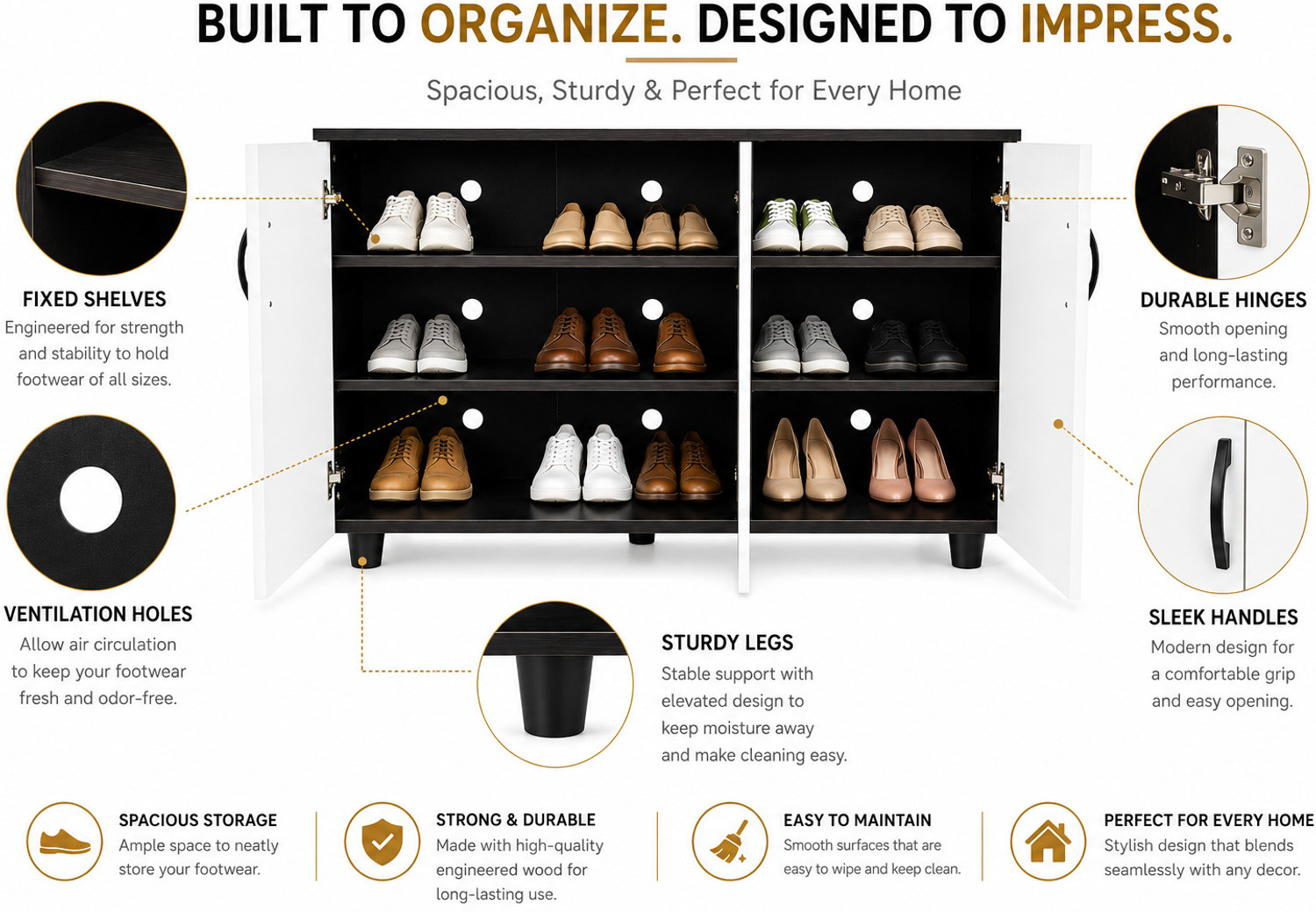 Image of Home Full Rio 3 Door Engineered Wood Shoe Rack