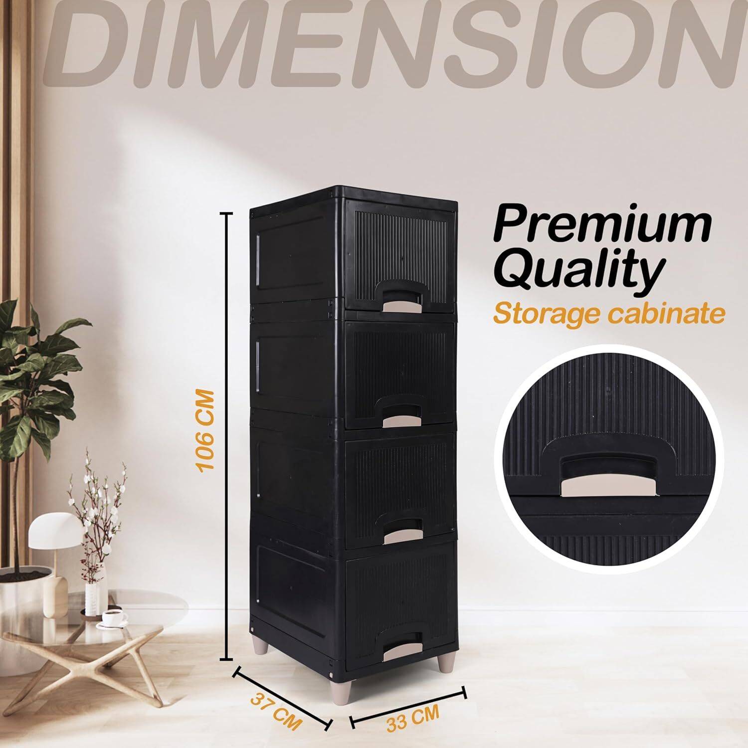 Zeekty 4 Layer Black Plastic Chest of Drawers - Image 2