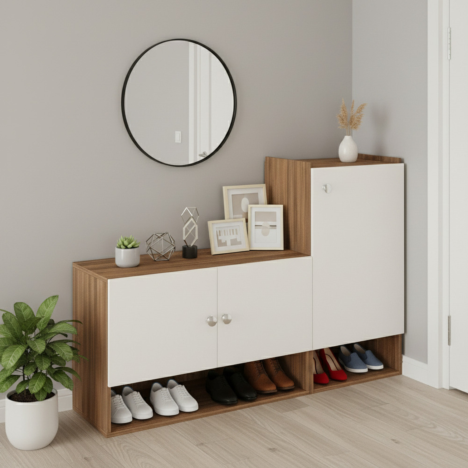 Image of FURNEASER Sinala Shoe Cabinet with Door, Footwear Stand, Engineered Wood Shoe Rack