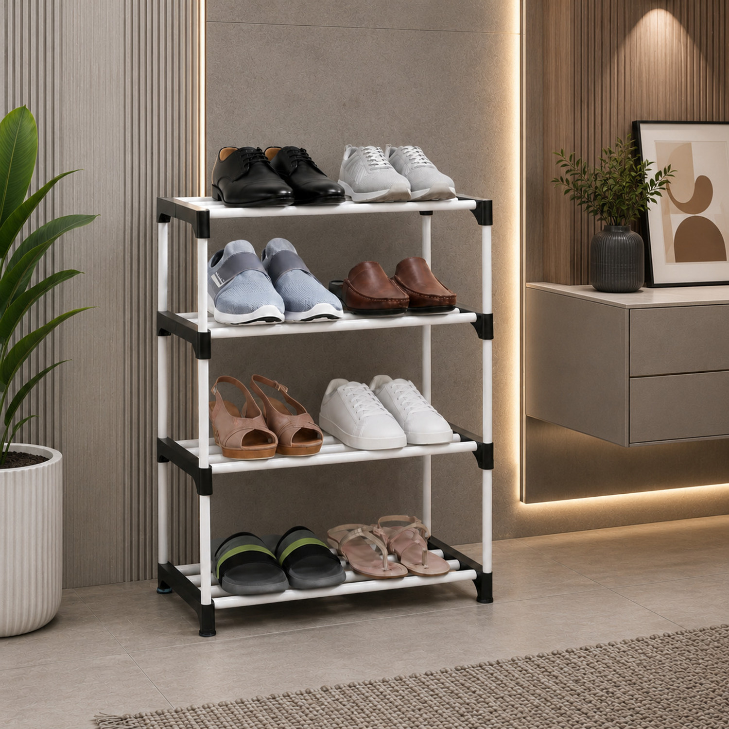 Image of YATIN 4 Tier Plastic Shoe Rack Organizer Stand Plastic Shoe Stand
