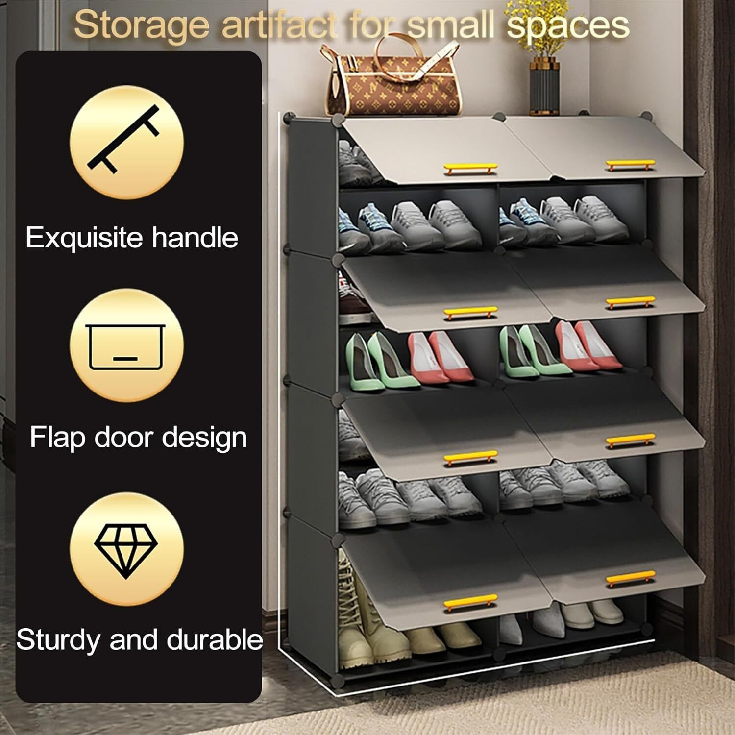 Image of Owme 6-Tier Plastic Shoe Rack with Dustproof Doors - Modular Shoe Cabinet Plastic Shoe Stand