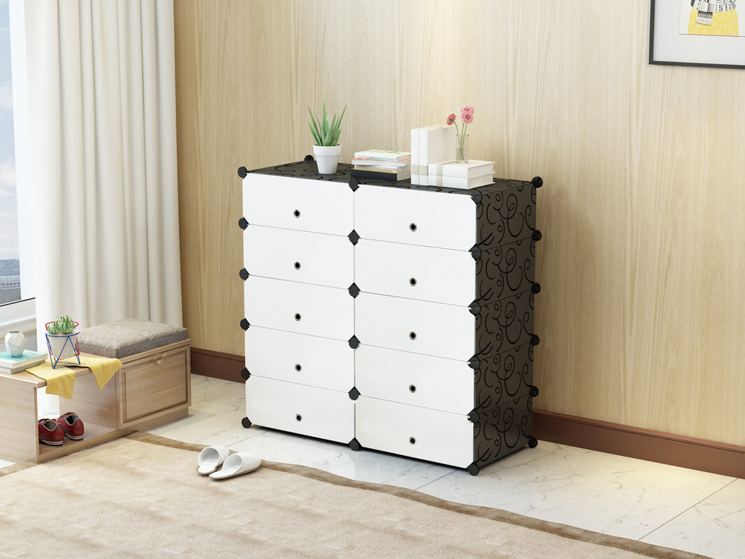 Image of BAE 10 Door 10 Shelf Plastic Metal Plastic Collapsible Shoe Stand Plastic Shoe Stand