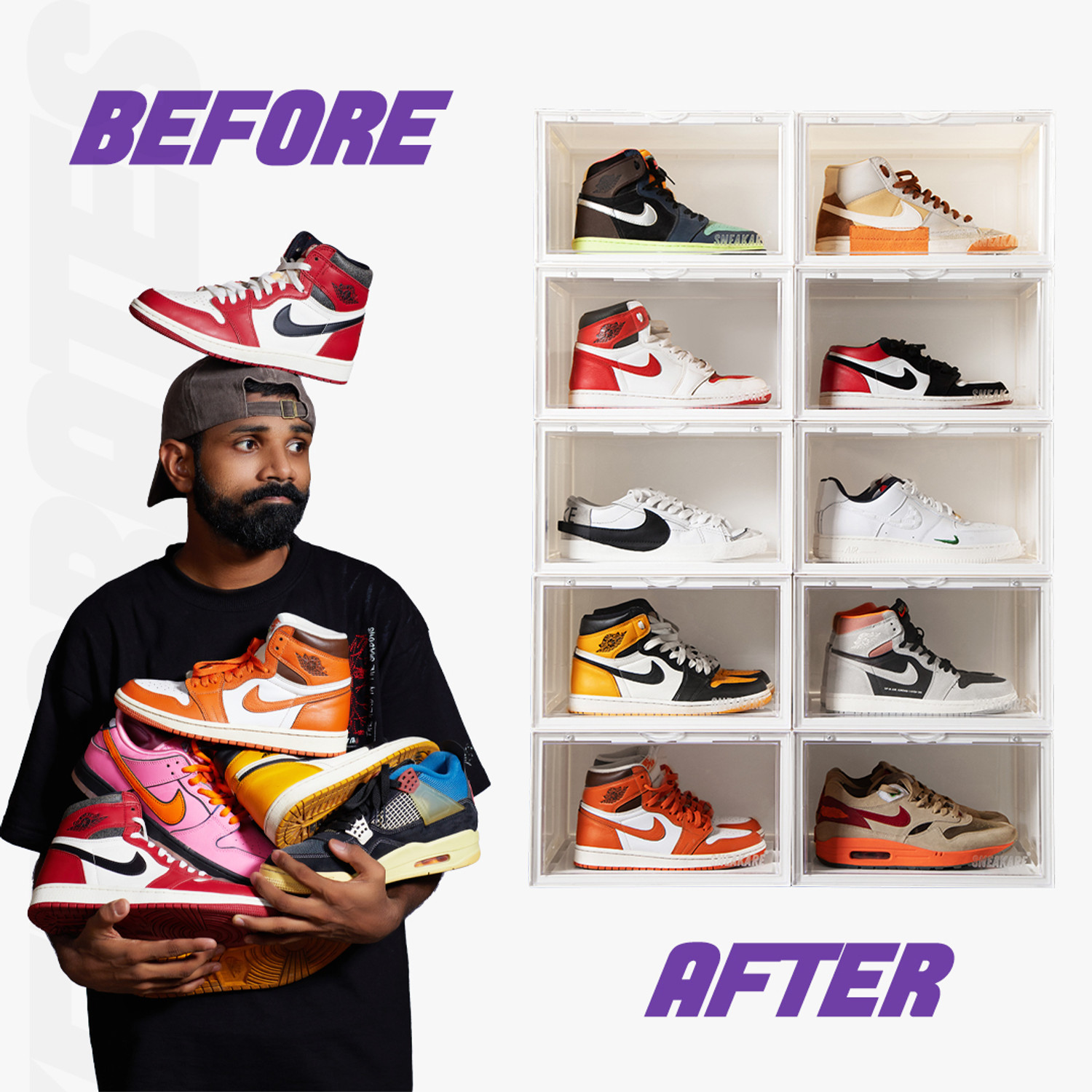 Image of SNEAKARE Side Drop Shoe Rack & Storage Box for Office /Home, Shoe Storage Box For Sneakers Plastic Collapsible Shoe Stand