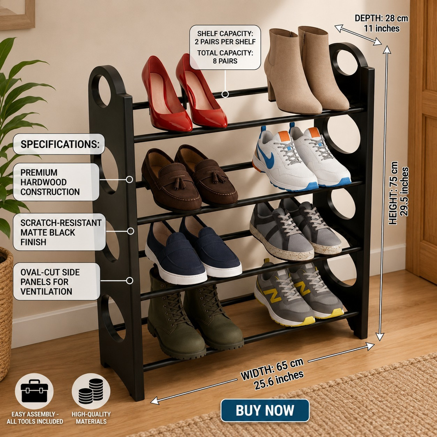 Image of ANR STORE 4Layer Plastic Shoe Rack for Home,Multipurpose Footwear Storage Organizer Stand Plastic Collapsible Shoe Stand