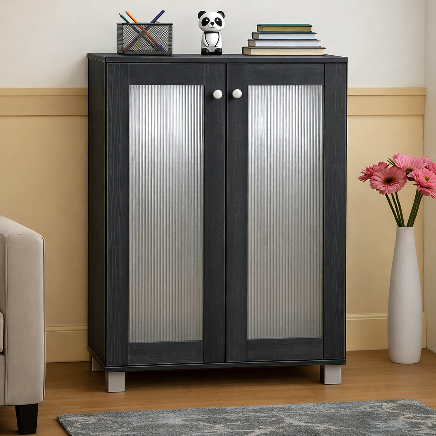 Image of Sasimo 2-Door 4-Shelf Engineered Wood Shoe Rack, Shoe Storage Cabinet with Doors Closet Engineered Wood Shoe Rack