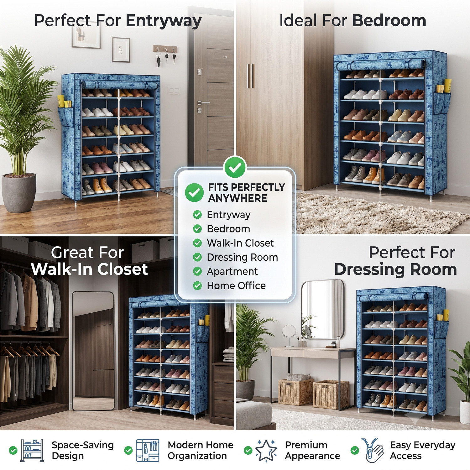 Image of Storia 12 Shelf Shoe Organizer| 6+6 Layer Metal, Plastic Collapsible Shoe Stand