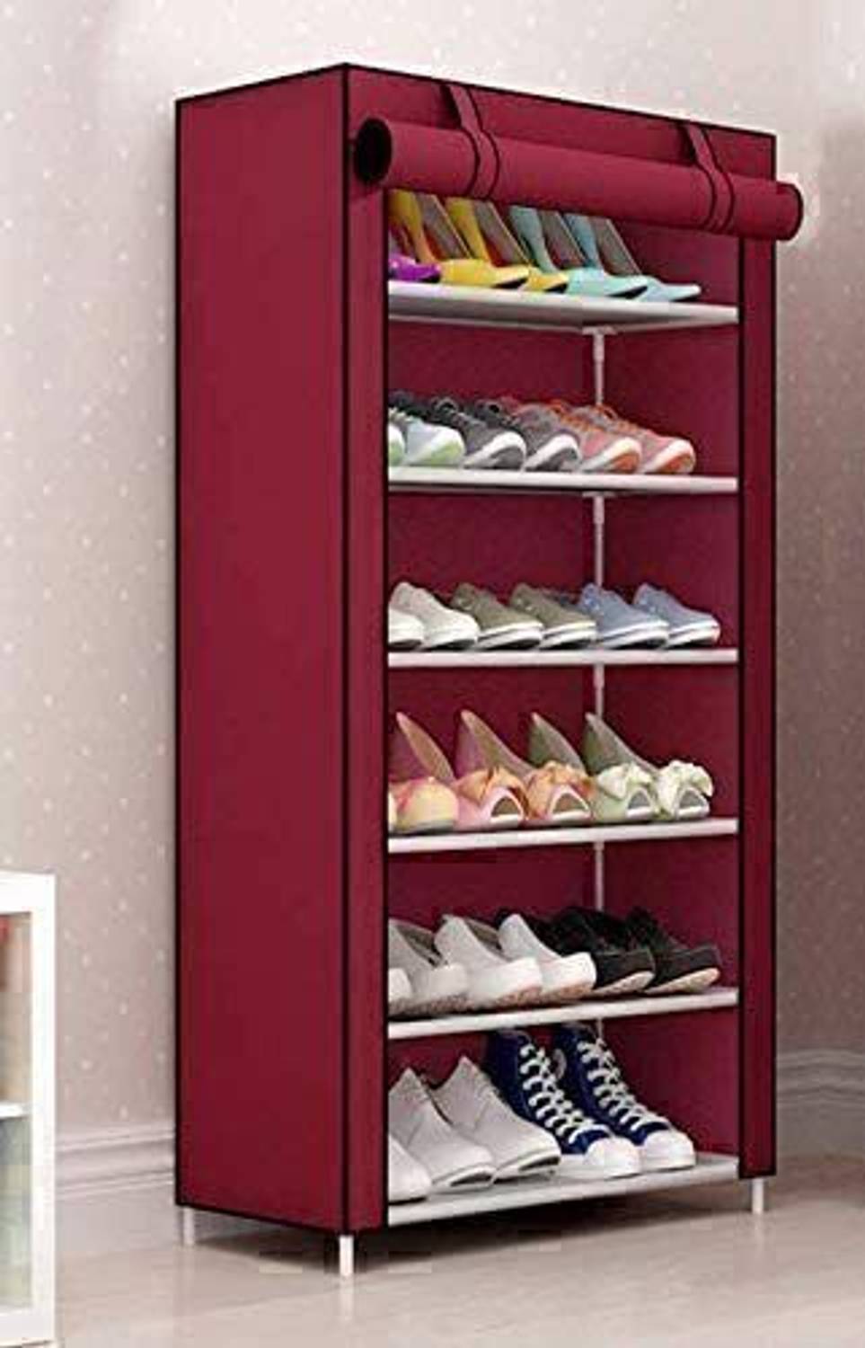 SHIVA HANDICRAFT CO Large Capacity Shoe Rack | Cover & Shelves | Foldable Design | Plastic Shoe Stand