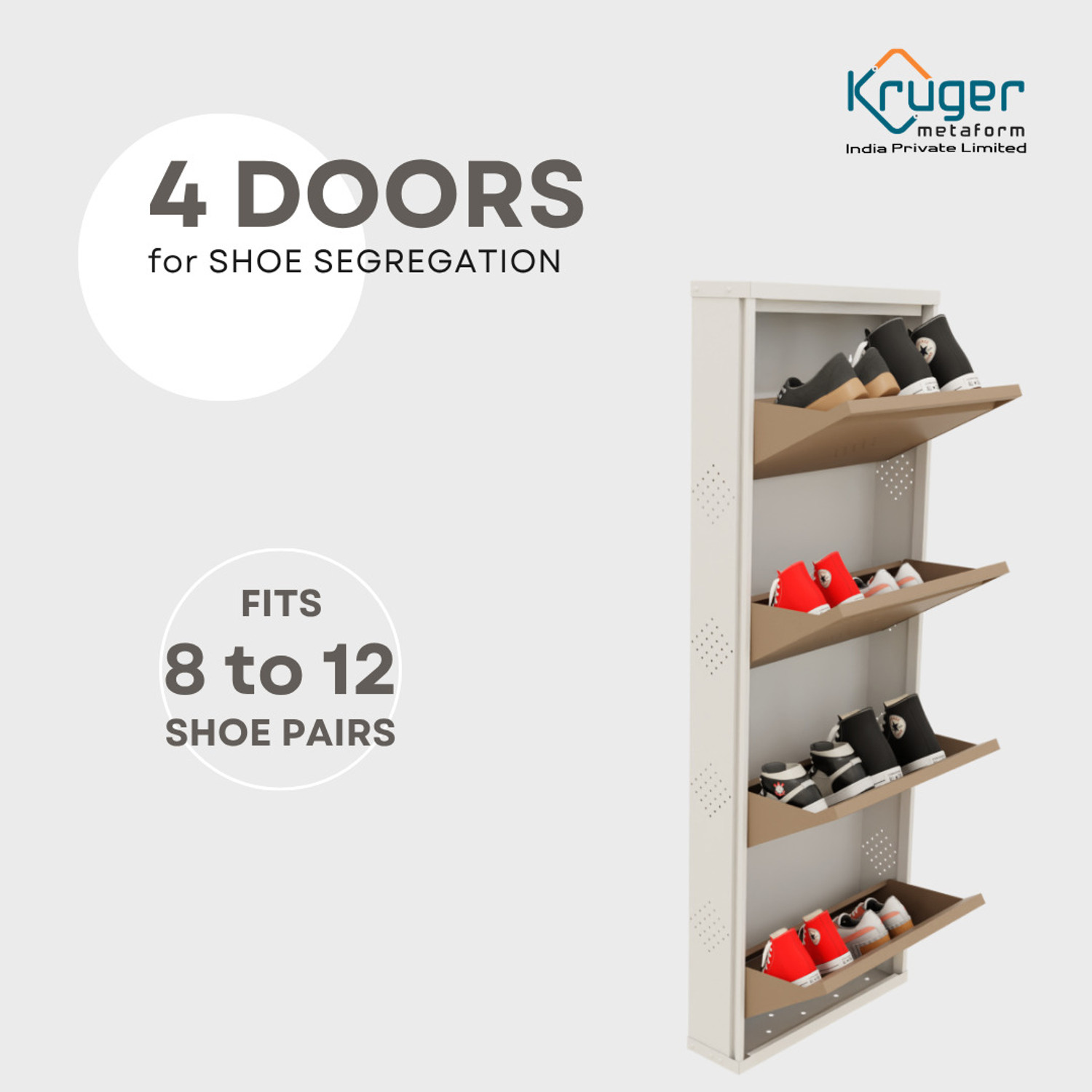 Image of KRUGER 4 Door Biscuit 21x58x5.5 inch 8 to 12 Shoe Capacity Wall Mounted Metal Shoe Rack