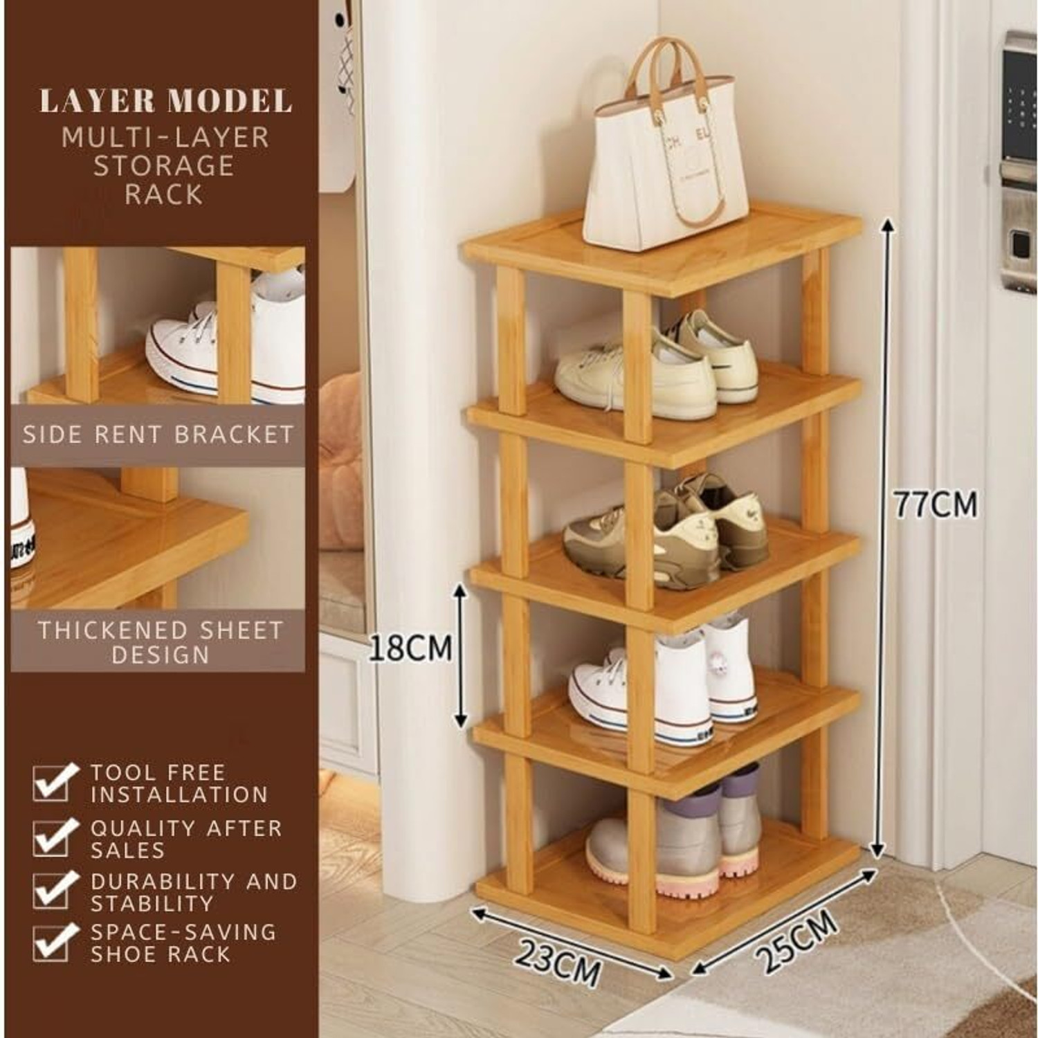 Image of Ginoya Brothers adjustable shoe rack, optimized for small spaces Bamboo Shoe Rack