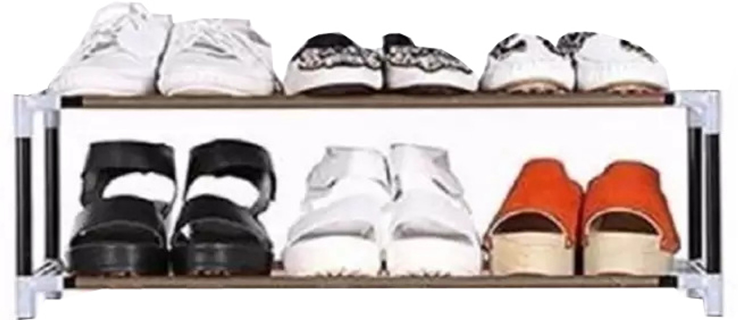 Image of Evrum 2-Shelf-2-Door Plastic Cubort Shoe Rack Plastic Collapsible Shoe Stand