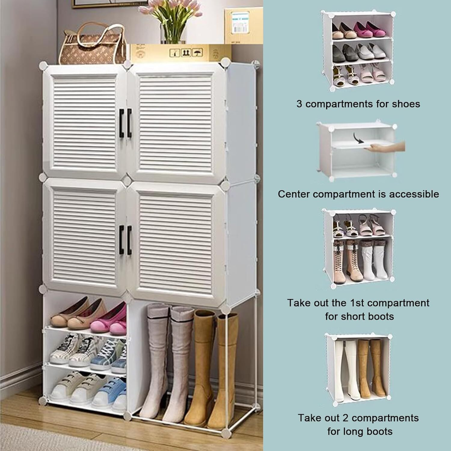 Image of SNKR ESSENTIALS 18-Shelf-6-Door Plastic Cupboard Shoe Rack Plastic, Metal Collapsible Shoe Stand