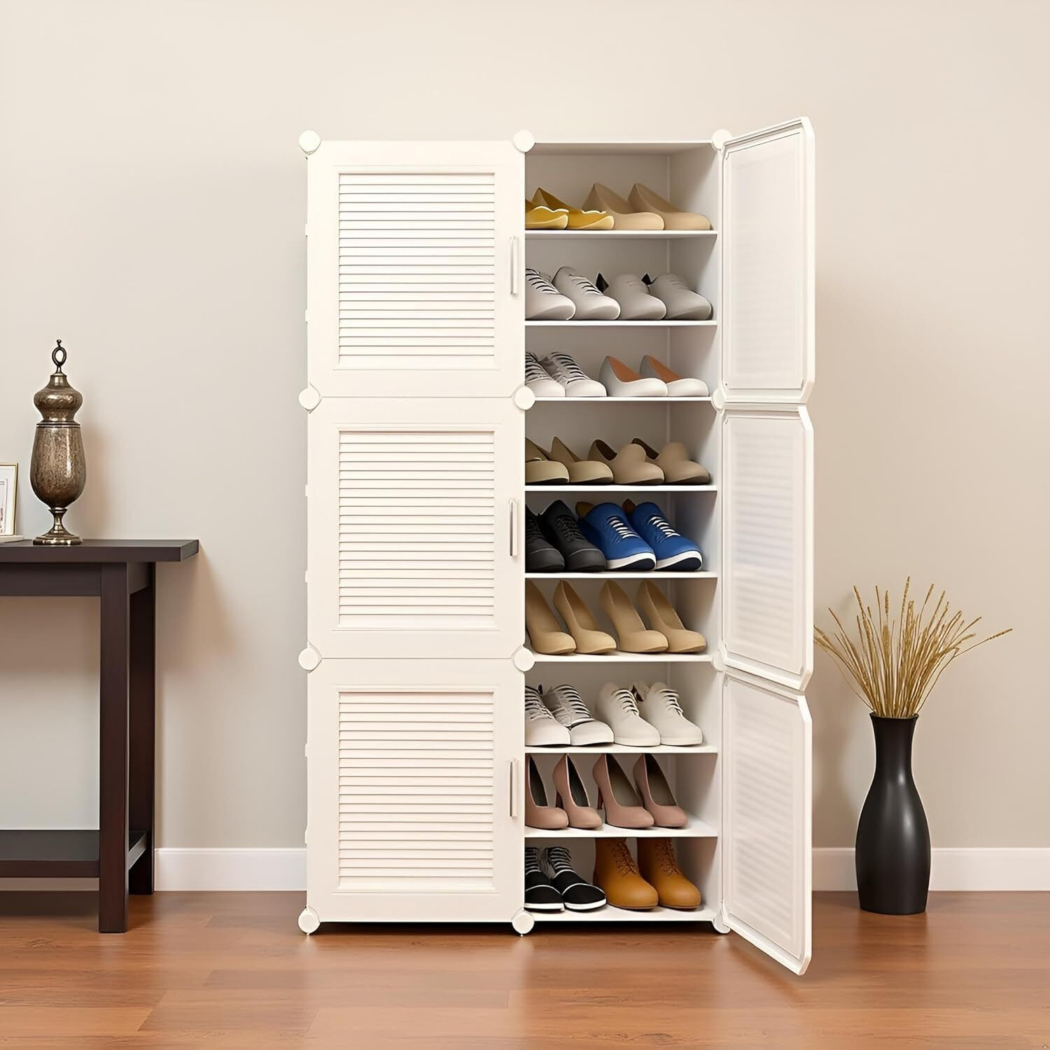 Image of ZIVETY 18-Shelf-9-Door Shoe Rack With Door, Shoe Rack Plastic, Shoe Rack For Home Metal, Plastic Shoe Rack