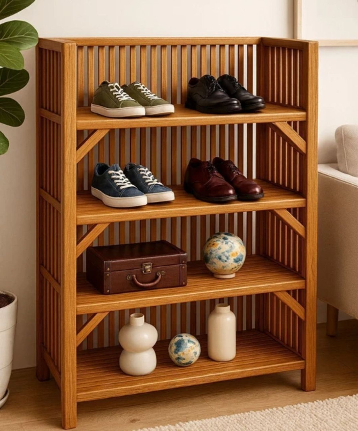 Image of QUEES BMR41 Bamboo Open Book Shelf