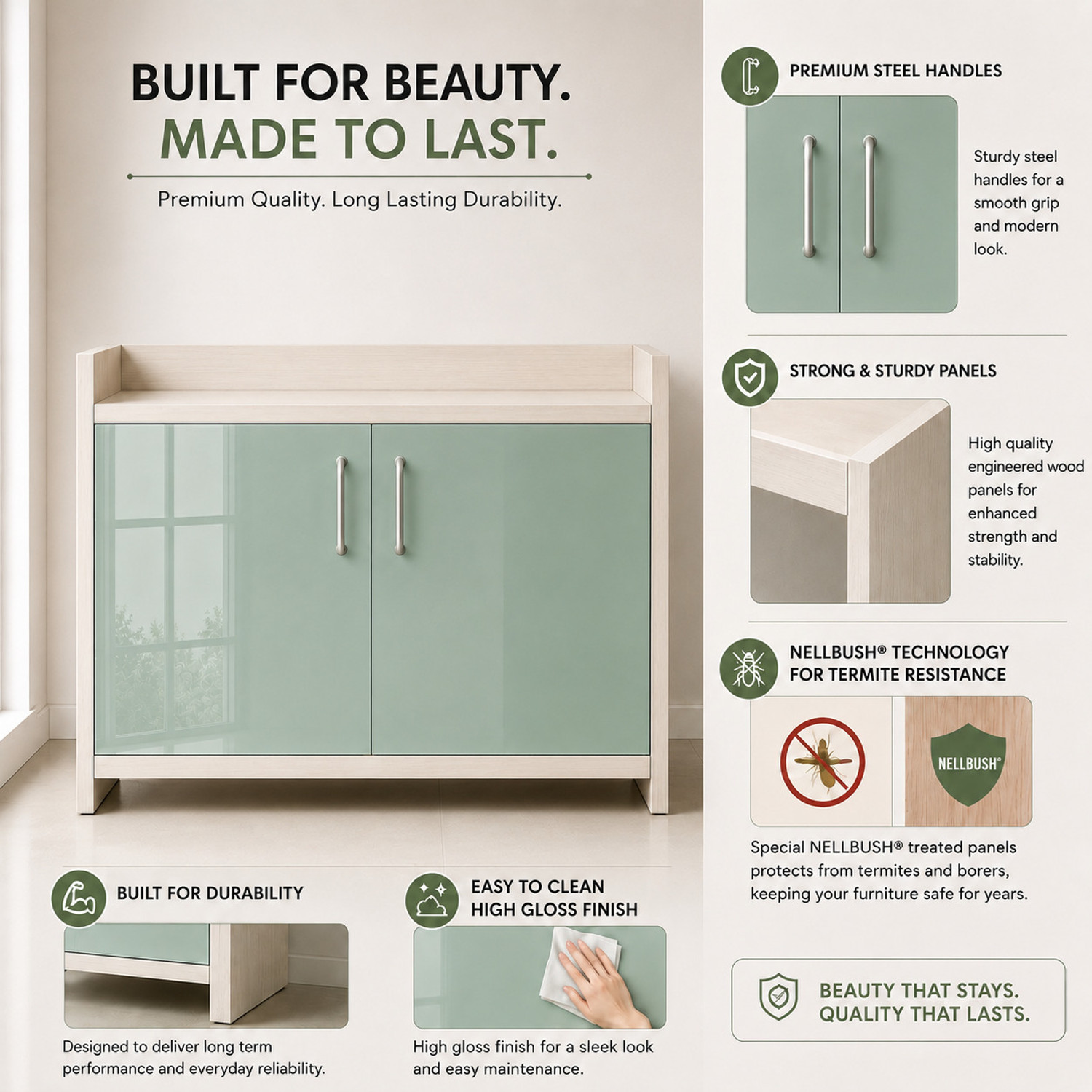 Image of SPECIALITY PANELS 2 Door Mirror Glossy triple layered UV Resistant, 2 shelf Multipurpose Cabinet Engineered Wood Shoe Rack (Green, 2 Shelves, DIY(Do-It-Yourself))