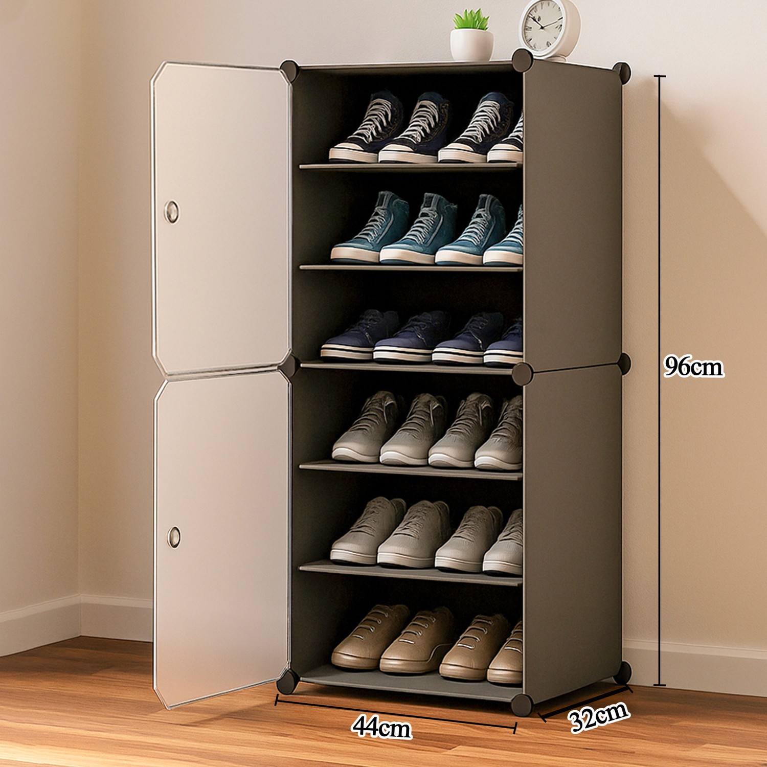 Image of Sasimo 6-Shelf-2-Door Plastic Cubort Shoe Rack Plastic Collapsible Shoe Stand